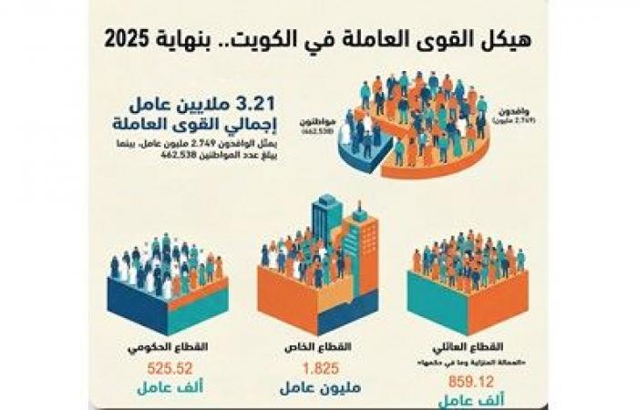 3.21 ملايين إجمالي القوى العاملة في البلاد.. من بينهم 462.538 ألف مواطن ومواطنة