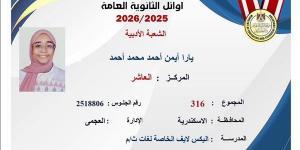 يارا أيمن العاشرة على الجمهورية "أدبي" بالإسكندرية: ما صدقتش نفسي من الفرحة وهدخل كلية الألسن