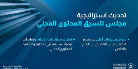 هيئة المحتوى المحلي والمشتريات الحكومية تُطلق استراتيجية مجلس تنسيق المحتوى المحلي المحدثة