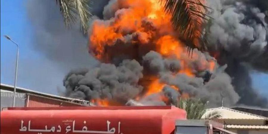 حريق هائل في مخزن دهانات بالمنطقة الصناعية بدمياط وألسنة اللهب تتصاعد إلى السماء