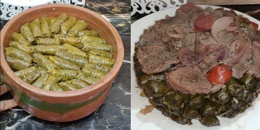 طريقة عمل طاجن ورق العنب بشرائح اللحم